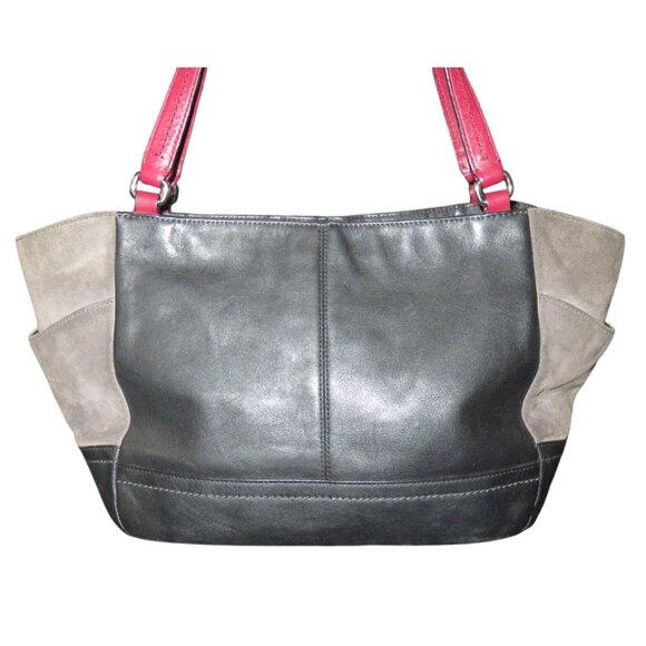 COACH PARK Quilted Turn Lock Color Block Suede & Leather Tote Satchel F24968 - Picture 2 of 13